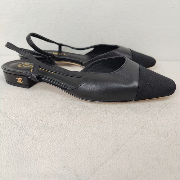 Chanel Leather Grosgrain Slingback Mules Womens 42C Black Flats NWOB FLAWED - Picture 1 of 10